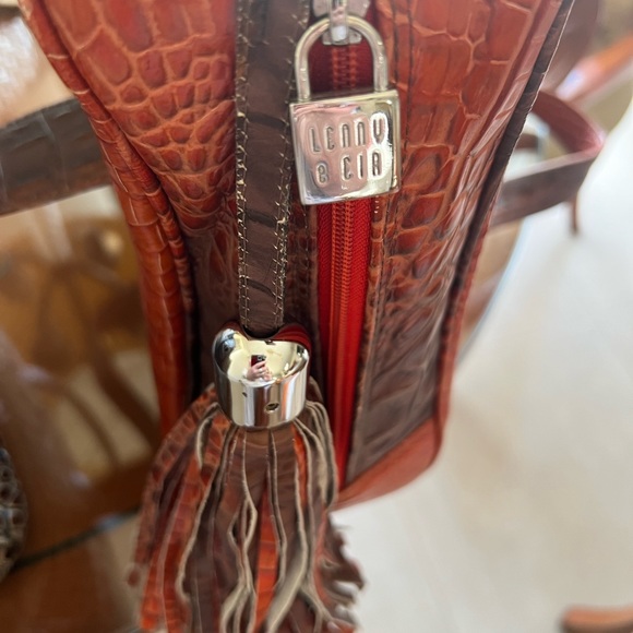 BRAZILIAN ORANGE CROC EMBOSSED LEATHER SATCHEL BAG - Picture 13 of 14